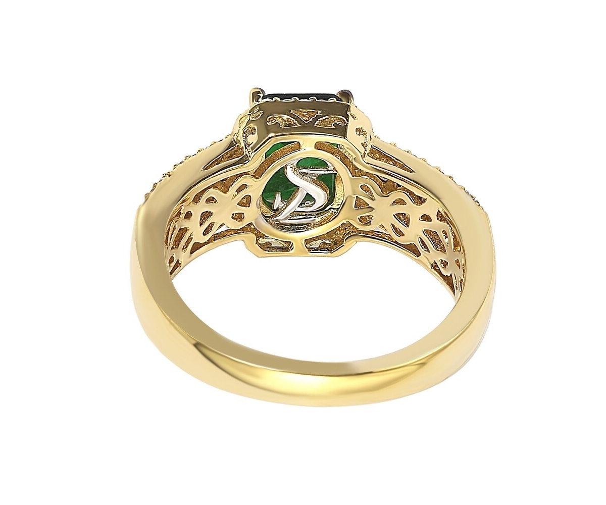 Suzy Levian New York Suzy Levian Golden Sterling Silver Emerald-Cut Green andCubic Zirconia Halo Ring - Brown