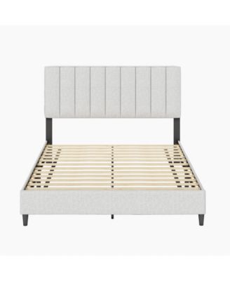 Leah Linen Upholstered Platform Bed Frame with Adjustable Headboard - 13 slat support - Queen