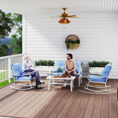 4pc Patio Furniture Set with Loveseat Sofa, Rocking Chairs, Blue