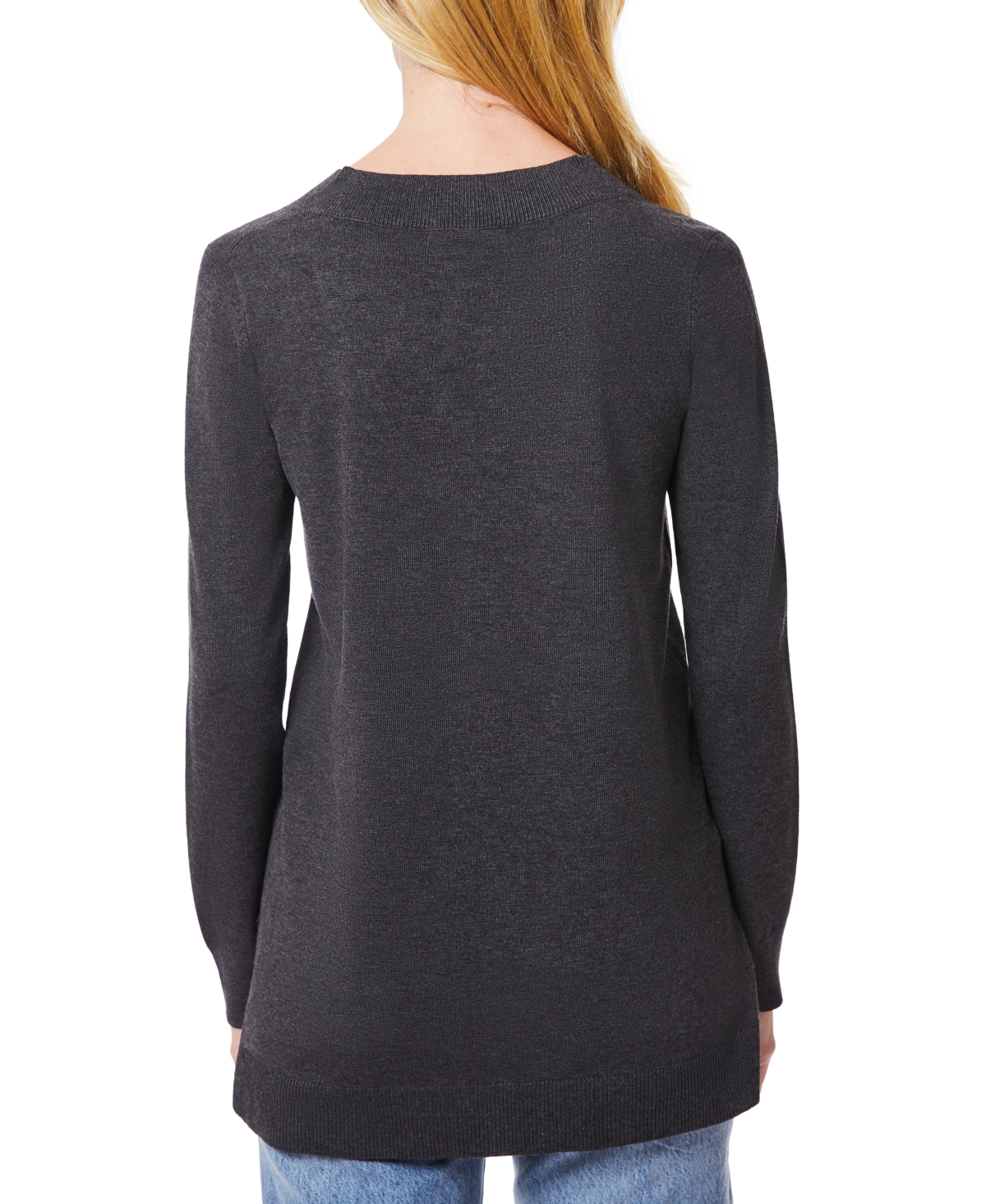 Melissa Paige Women's Ribbed Seamed Long-Sleeve High-Low-Hem V-Neck Sweater