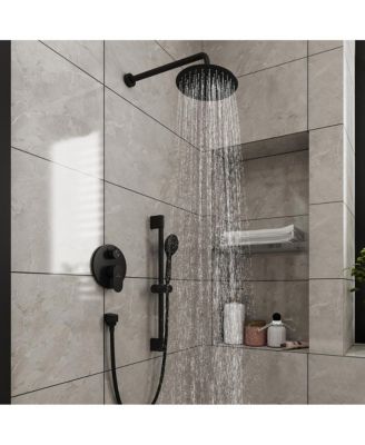 9" Wall Mounted Rainfall Shower System Set with Hanheld Spray & Slide Bar, Brushed Gold