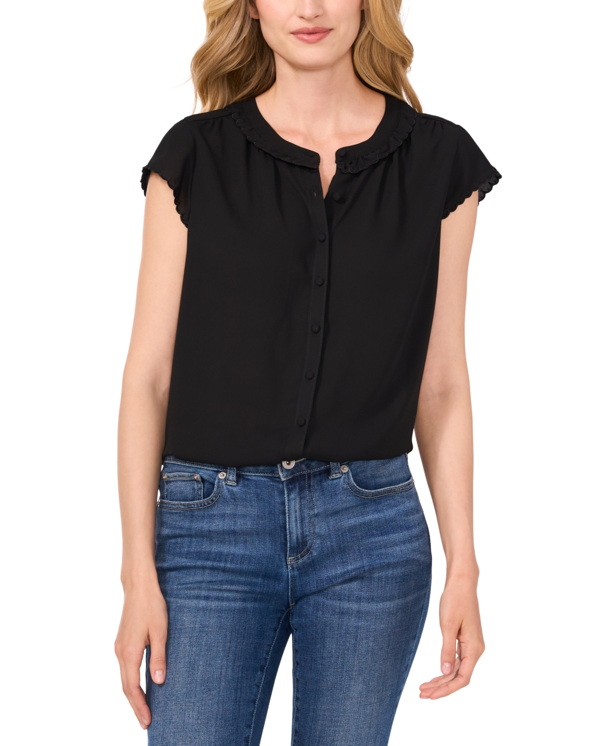 CeCe Women's Scalloped Cap Sleeve Blouse