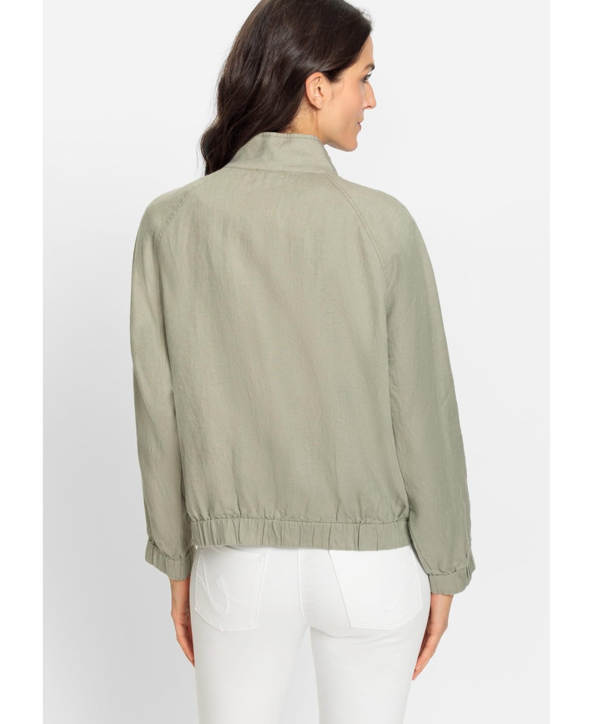 Olsen Women's 100% Linen High Collar Zip Front Jacket