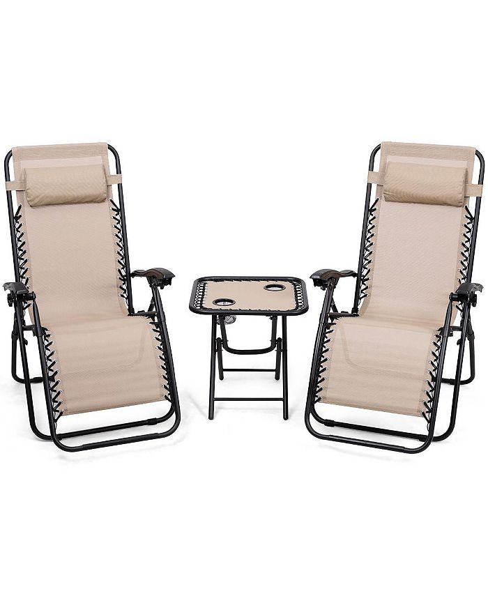 INOLAIT 3 Pieces Folding Portable Zero Gravity Reclining Lounge Chairs