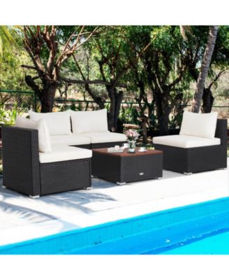 5 Piece Outdoor Furniture Set with Solid Tabletop and Soft Cushions