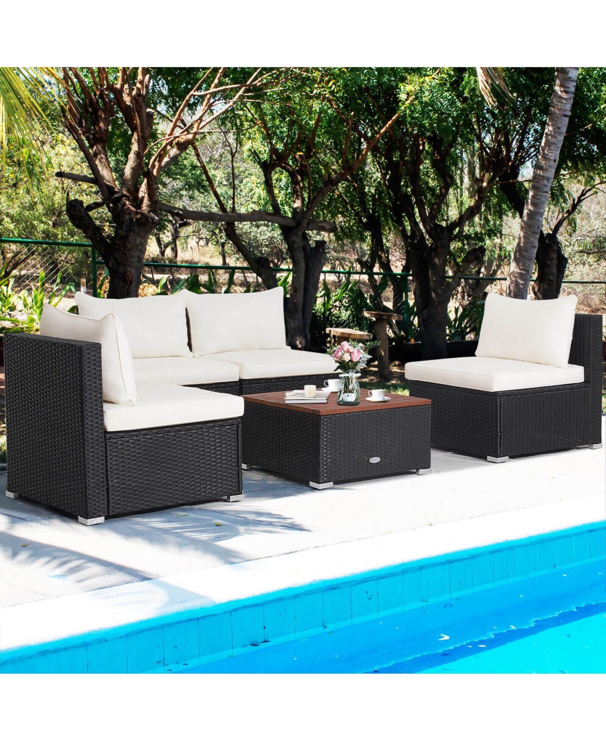 Sugift 5 Piece Outdoor Furniture Set with Solid Tabletop and Soft Cushions