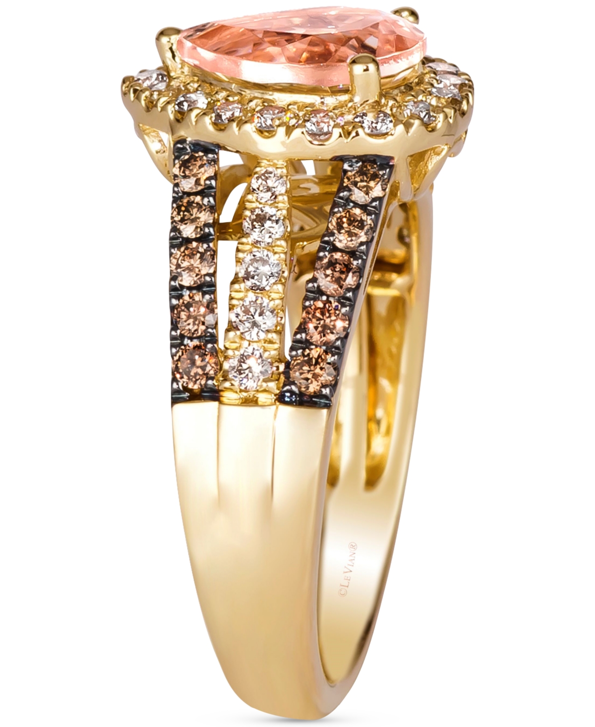 Le Vian Peach Morganite (1-1/10 ct. t.w.) & Diamond (3/4 ct. t.w.) Pear Halo Ring in 14k Rose Gold (Also Available in 14K White Gold or 14k Yellow Gol