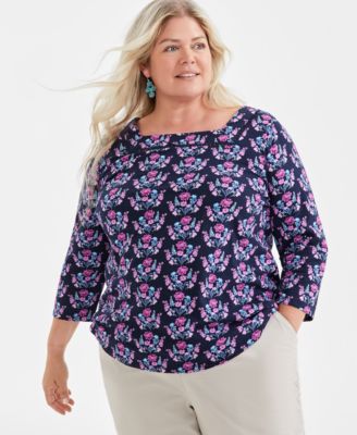 Style & Co - Plus Size Printed Cotton Square-Neck Top