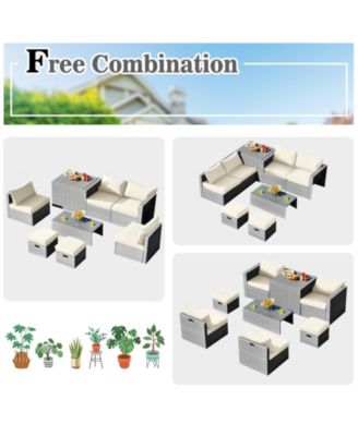 8 Pieces Patio Rattan Furniture Set with Storage Waterproof Cover and Cushion
