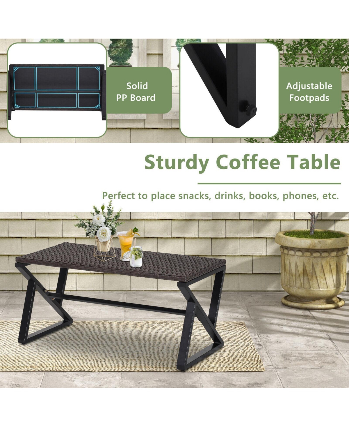 4 Pieces Rattan Patio Rocking Furniture Set with Loveseat and Coffee Table