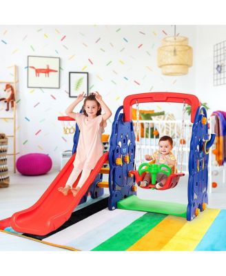 3-in-1 Junior Children Freestanding Design Climber Slide Swing Seat Basketball Hoop