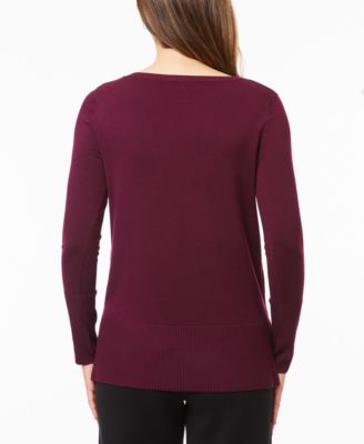 Women's Fine Gauge Boat-Neck Buttoned-Cuff Sweater