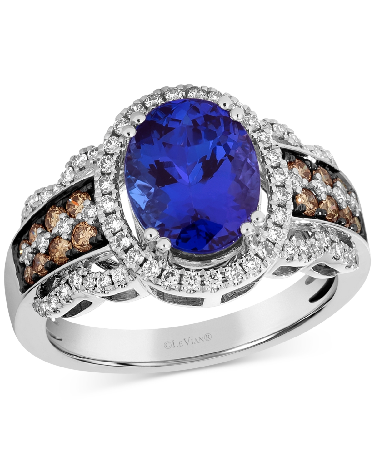 Blueberry Tanzanite (2-1/2 ct. t.w.) & Diamond (5/8 ct. t.w.) Halo Statement Ring in 14k White Gold
