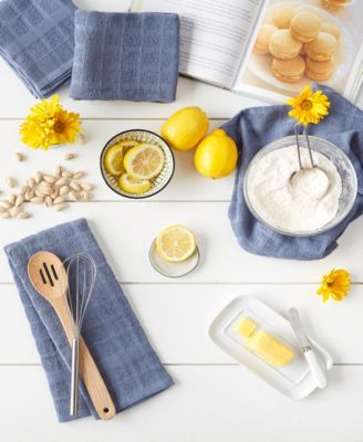 Basic Terry Collection Windowpane Dishtowel Set, 16x26", Stonewash Solid, 4 Piece