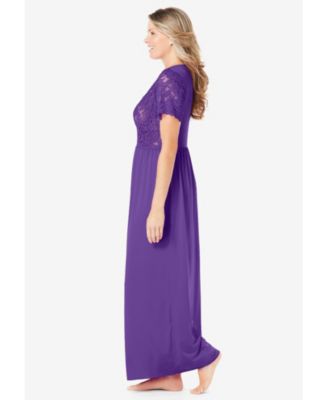 Women's Long Lace Top Stretch Knit Gown