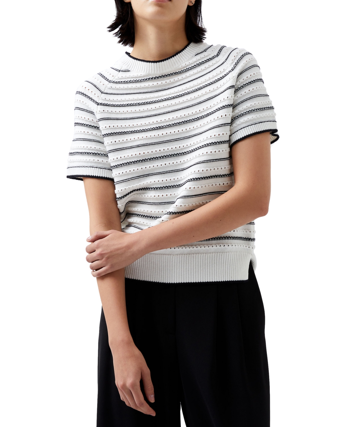 Women's Oskie Pointelle Cotton Knit Top - MOONLESS NIGHT/WHITE