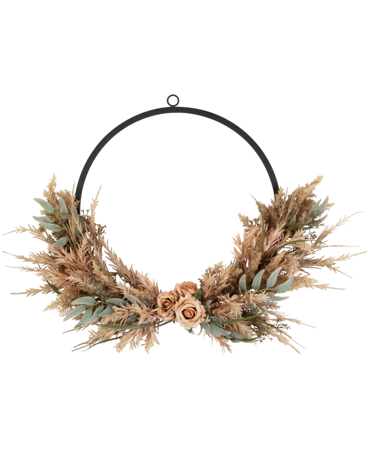 Fall Harvest Pale Rose and Thistle with Foliage Artificial Wreath 24-Inch Unlit - Brown