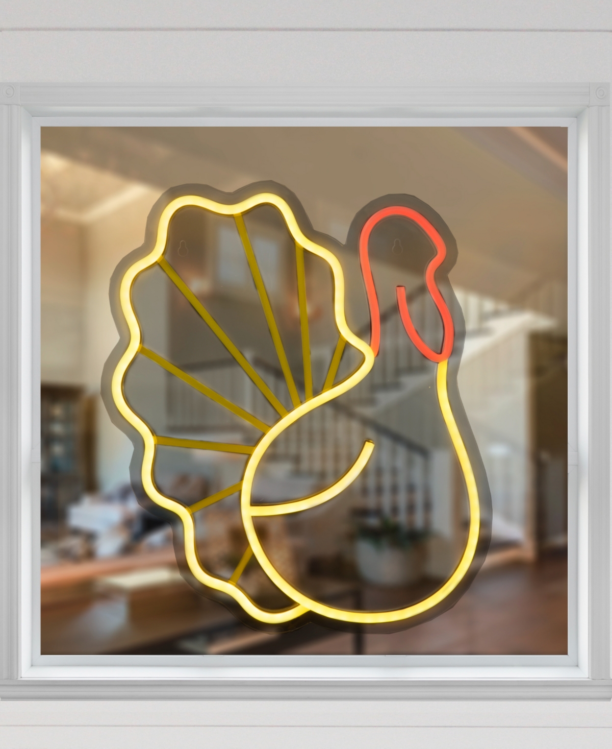 Northlight 15" Led Lighted Neon Style Fall Harvest Turkey Window Silhouette In Yellow
