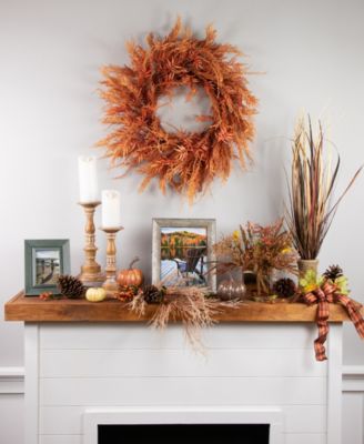 Peachy Pampas Grass Artificial Fall Harvest Wreath 24-Inch - Unlit
