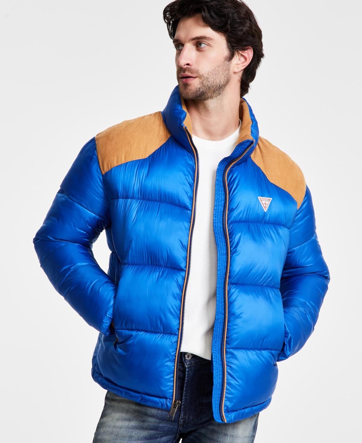 Guess Men's Larry Fabric Block Puffer Jacket In Gloaming Multi | ModeSens