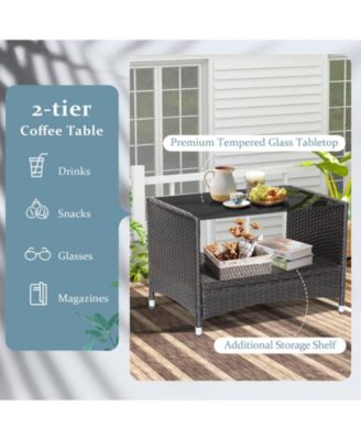4 Pieces Patio Conversation Set with Soft Cushions and Tempered Glass Tabletop