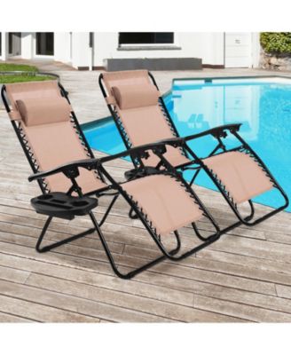2 Pieces Folding Lounge Chair with Zero Gravity