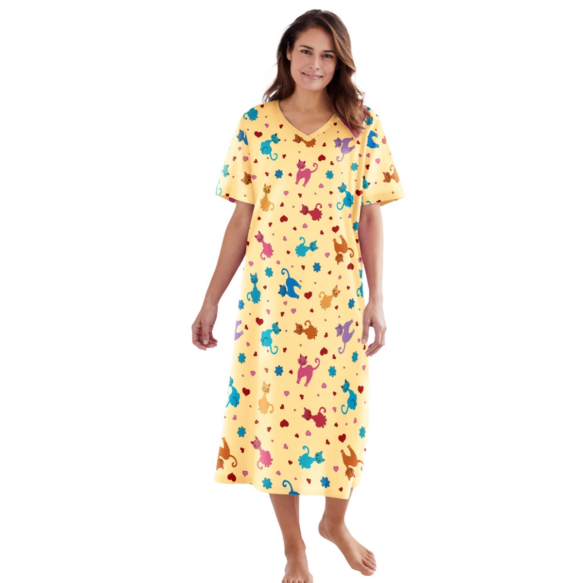 Plus Size Long Print Sleepshirt - Flamingo pink beach