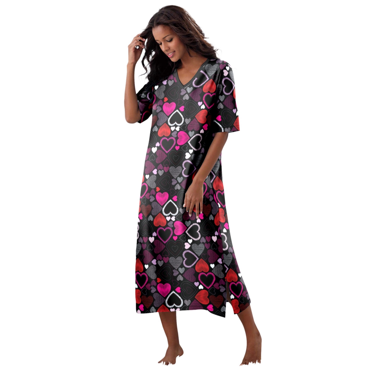 Plus Size Long Print Sleepshirt - Flamingo pink beach