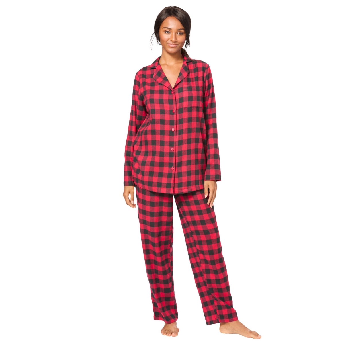 Women's Plus Size Classic Flannel Pajama Set - Red buffalo