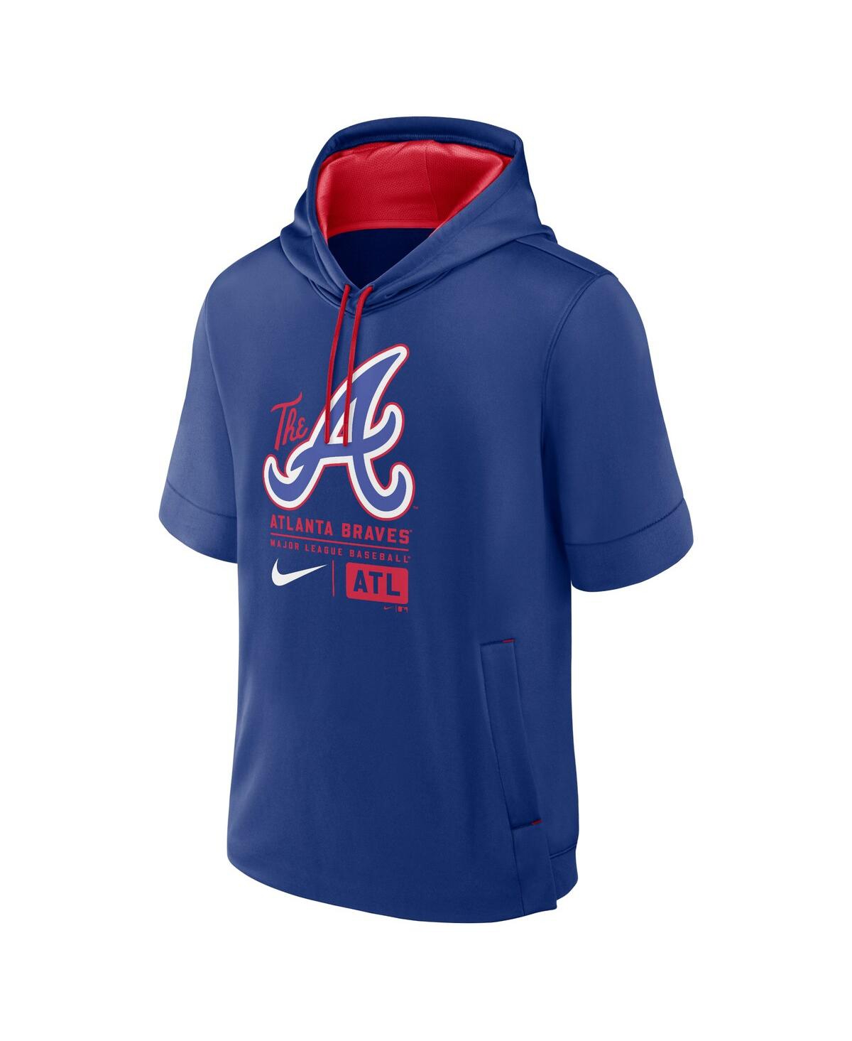 Nike Men'sAtlanta Braves City Connect Color Block Short Sleeve Pullover Hoodie - Royal, Red