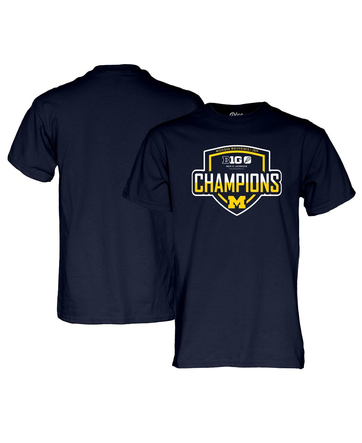 Men's and Women's Navy Michigan Wolverines 2024 Big Ten Men's Lacrosse Tournament Champions T-Shirt - Navy