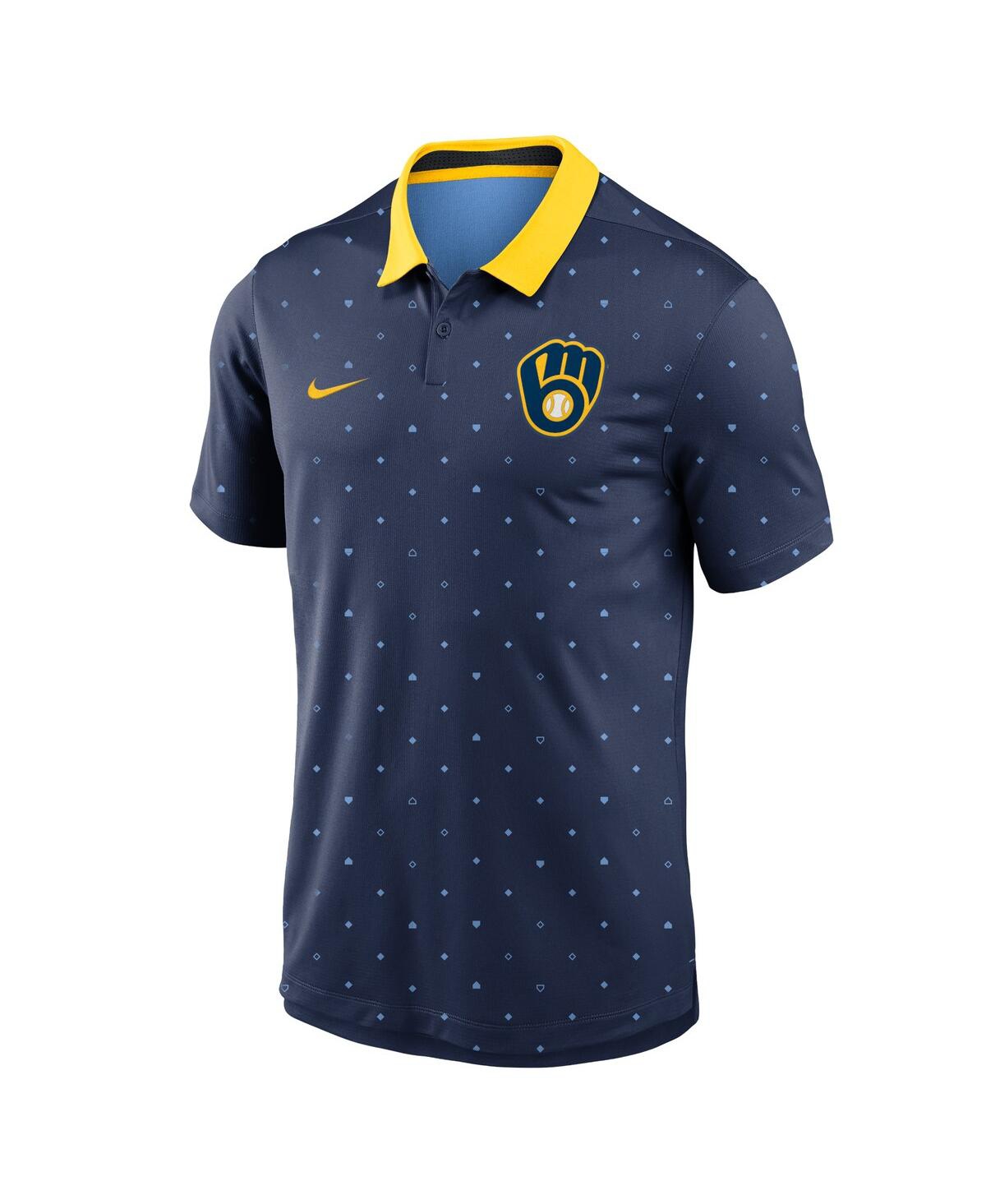 Nike Men's Navy Milwaukee Brewers Legacy Icon Vapor Performance Polo Shirt In Navy,yellow