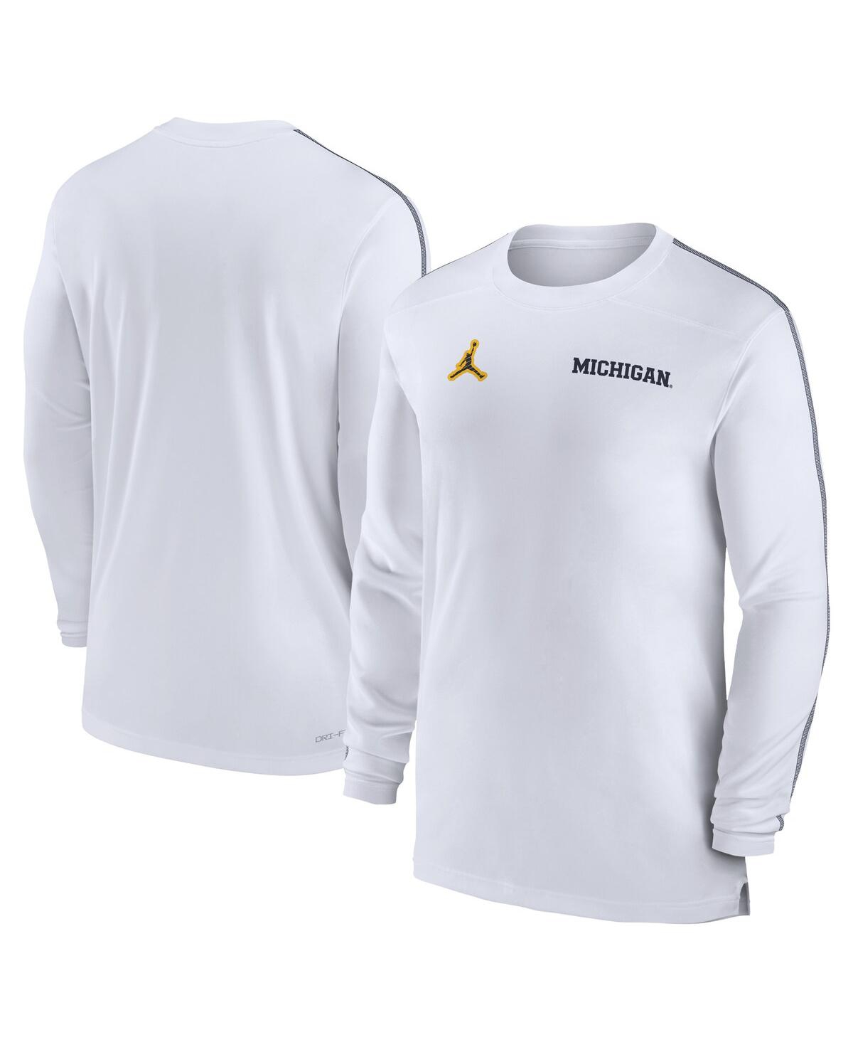 Men's White Michigan Wolverines 2024 Sideline Coach Uv Performance Long Sleeve T-Shirt - White, Navy