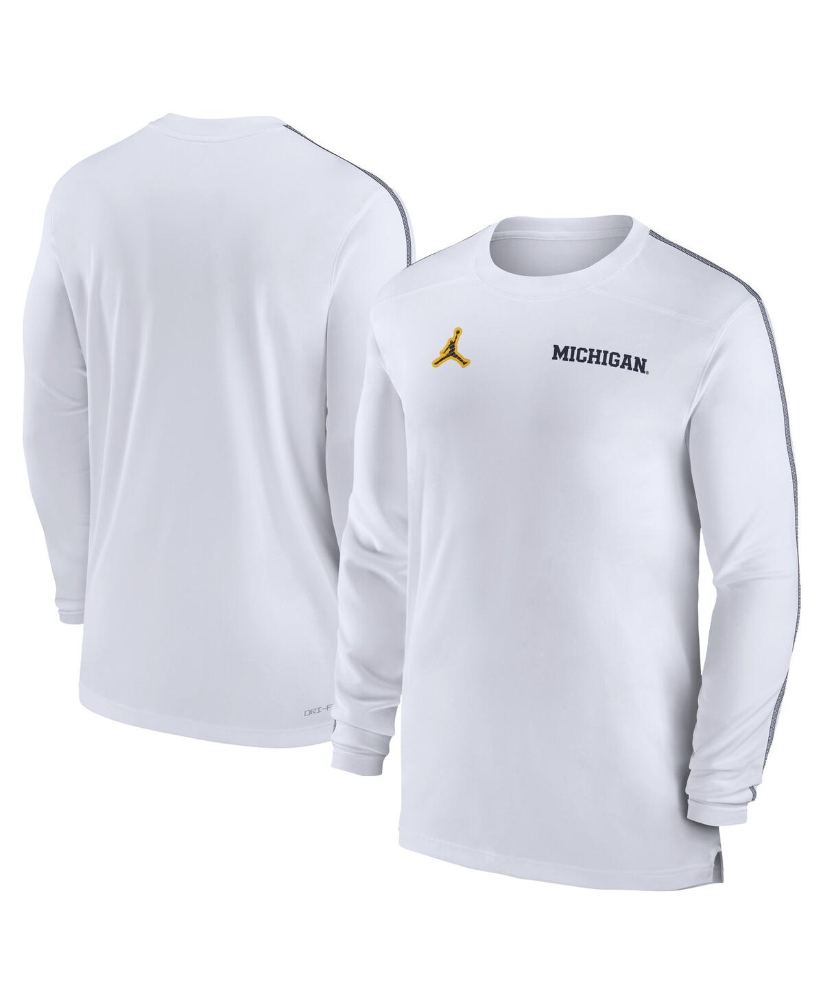 Shop Jordan Men's Michigan Wolverines 2024 Sideline Coach Uv Performance Long Sleeve T-shirt In White,navy