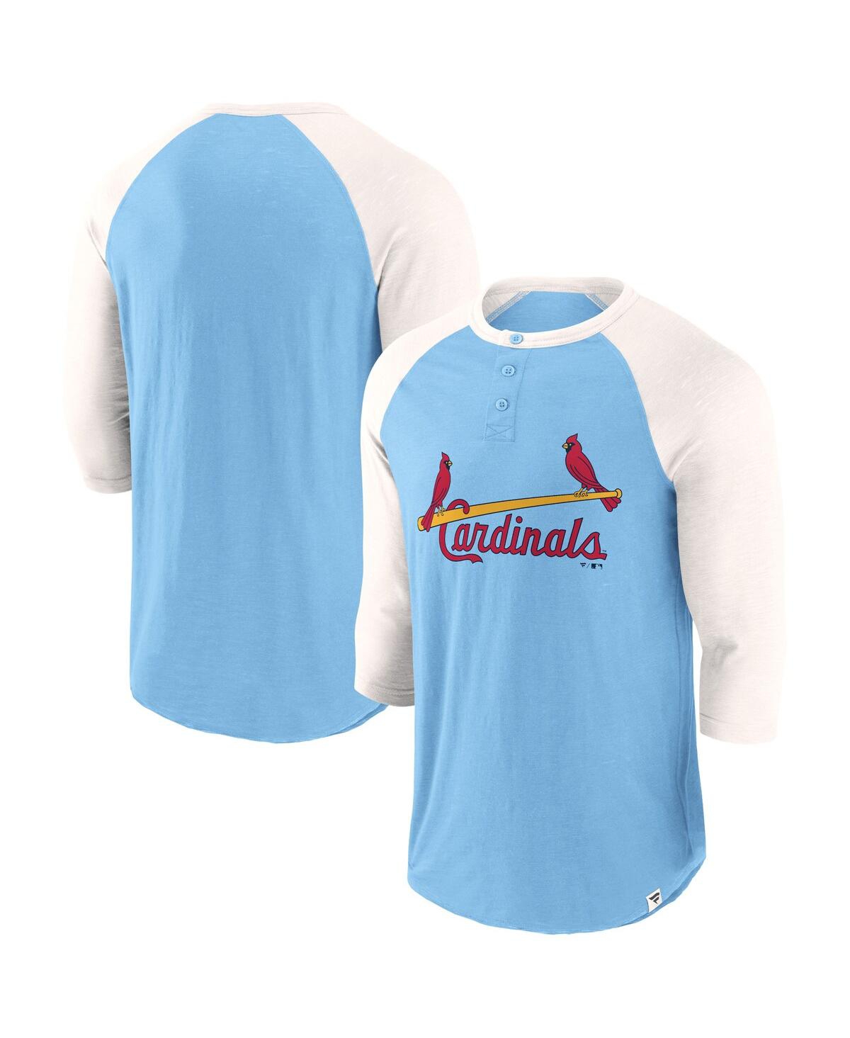 Fanatics Men's Light Blue/cream St. Louis Cardinals Historical Win 3/4-sleeve Henley T-shirt In Multi