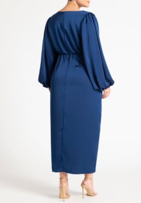 Women's Satin Puff Sleeve Pleated Dress