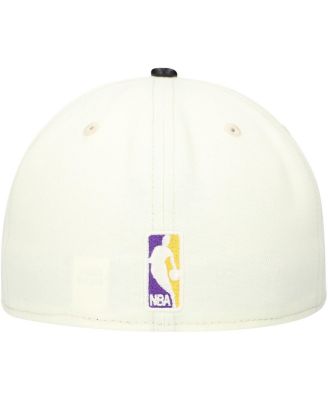 Men's White/Black Los Angeles Lakers Faux Leather - Polyurethane Visor Two-Tone 59FIFTY Fitted Hat