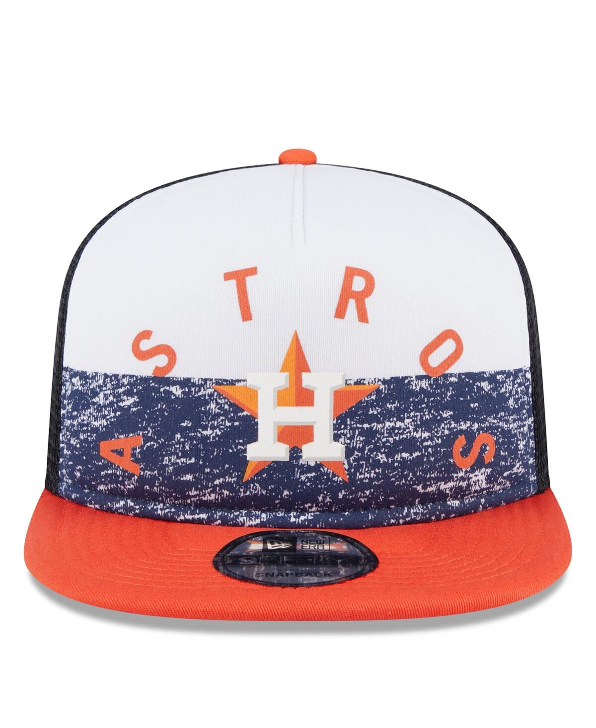 New Era Men's White/orange Houston Astros Team Foam Front A-frame Trucker 9fifty Snapback Hat In White,orange