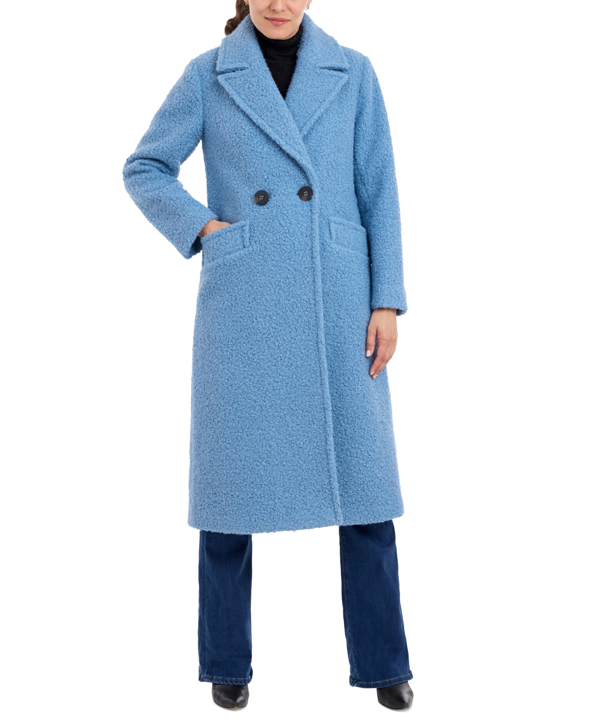 Women's Double-Breasted Boucle Walker Coat - Black