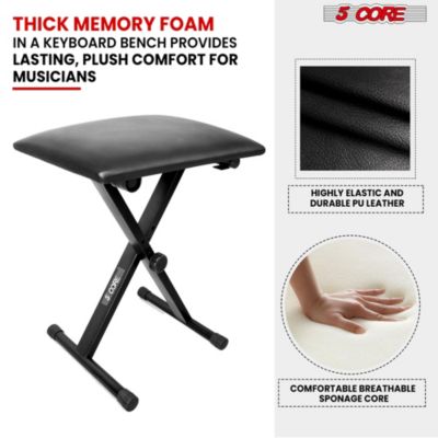 Keyboard Bench 2" Padded Cushioned Piano Stool Height Adjustable Guitar Seat Folding Portable - KBB 02 BLK