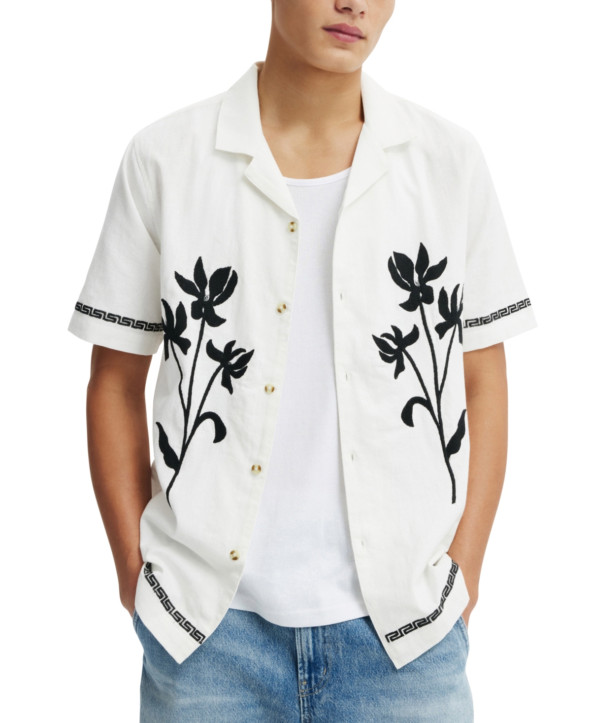 Cotton On Men's Cabana Short Sleeve Shirt In Off White Bouquet