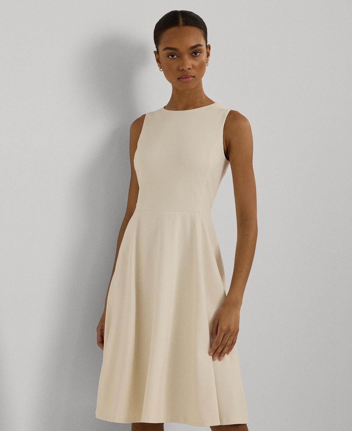 Ralph Lauren Sleeveless Flared Dress In Winter Cream