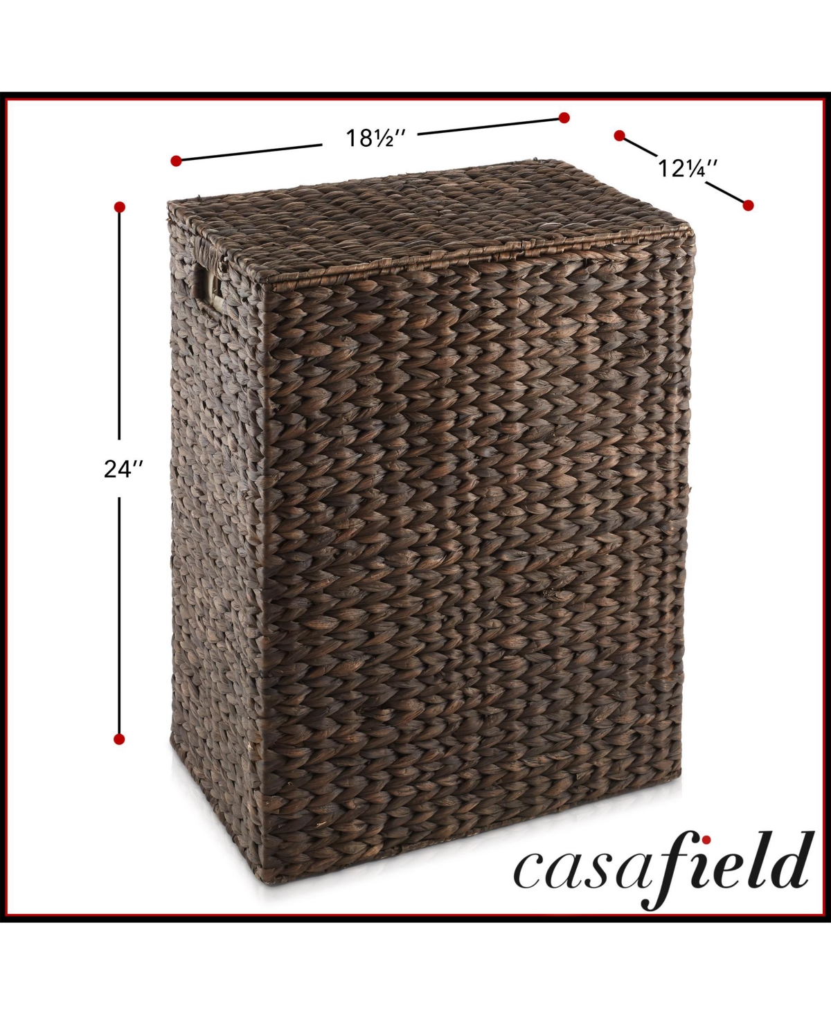 Casafield Large Laundry Hamper with Lid and Removable Liner Bag - Natural, Woven Water Hyacinth Laundry Basket for Clothes