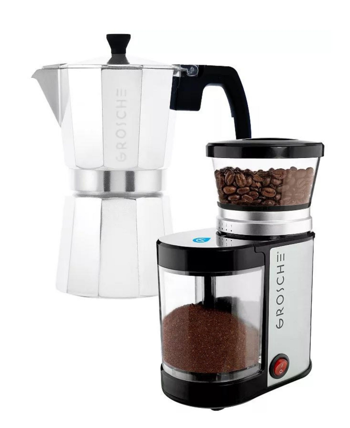 Grosche Grind Brew Duo: Milano Moka Pot Bremen Burr Grinder In Blue