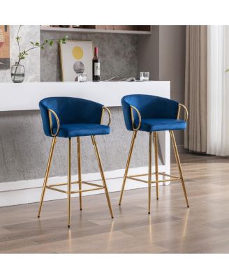 Blue Velvet Barstools with Chrome Base (Set of 2)