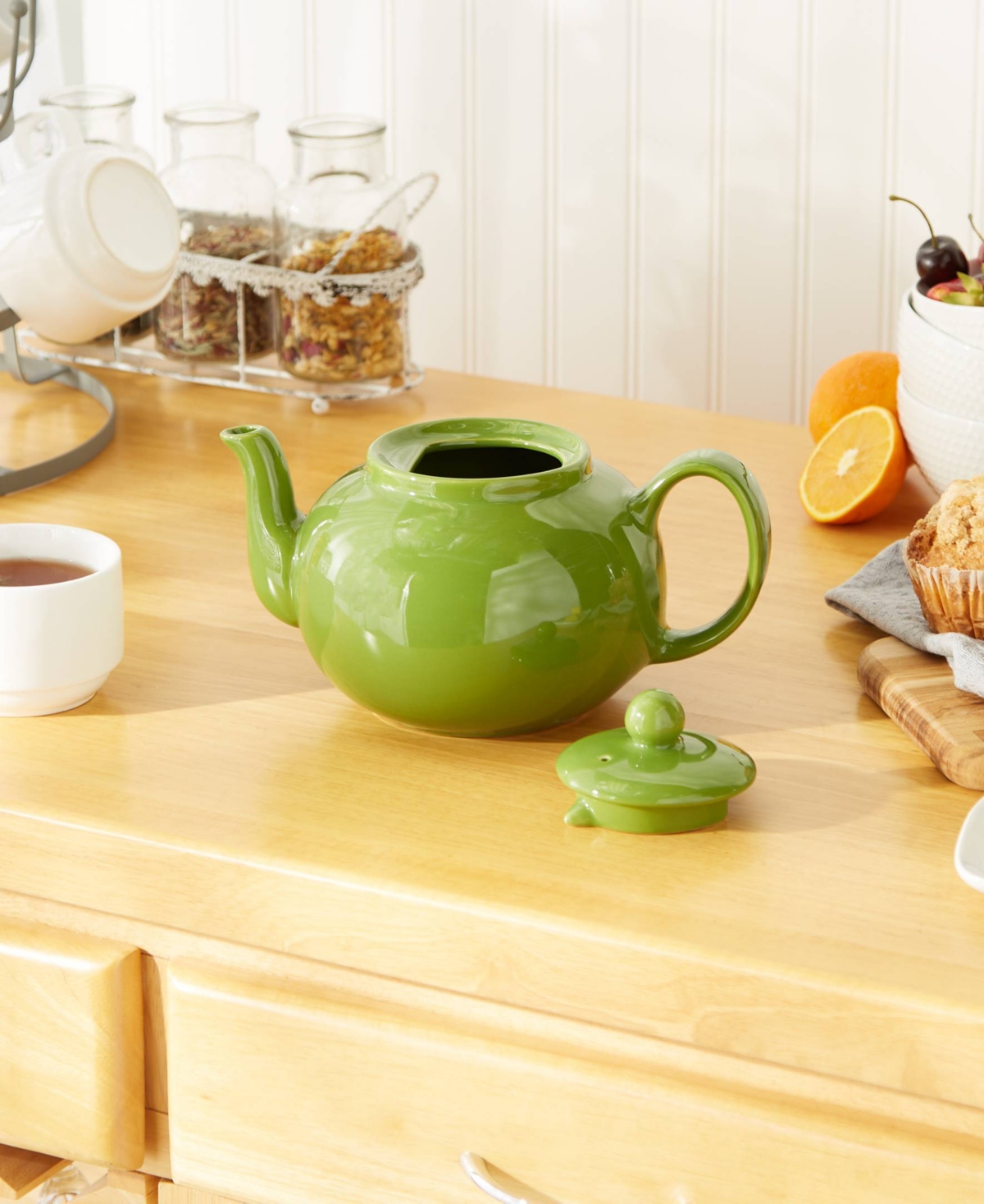 Rsvp International Stoneware 42 Ounce Green Teapot In Green