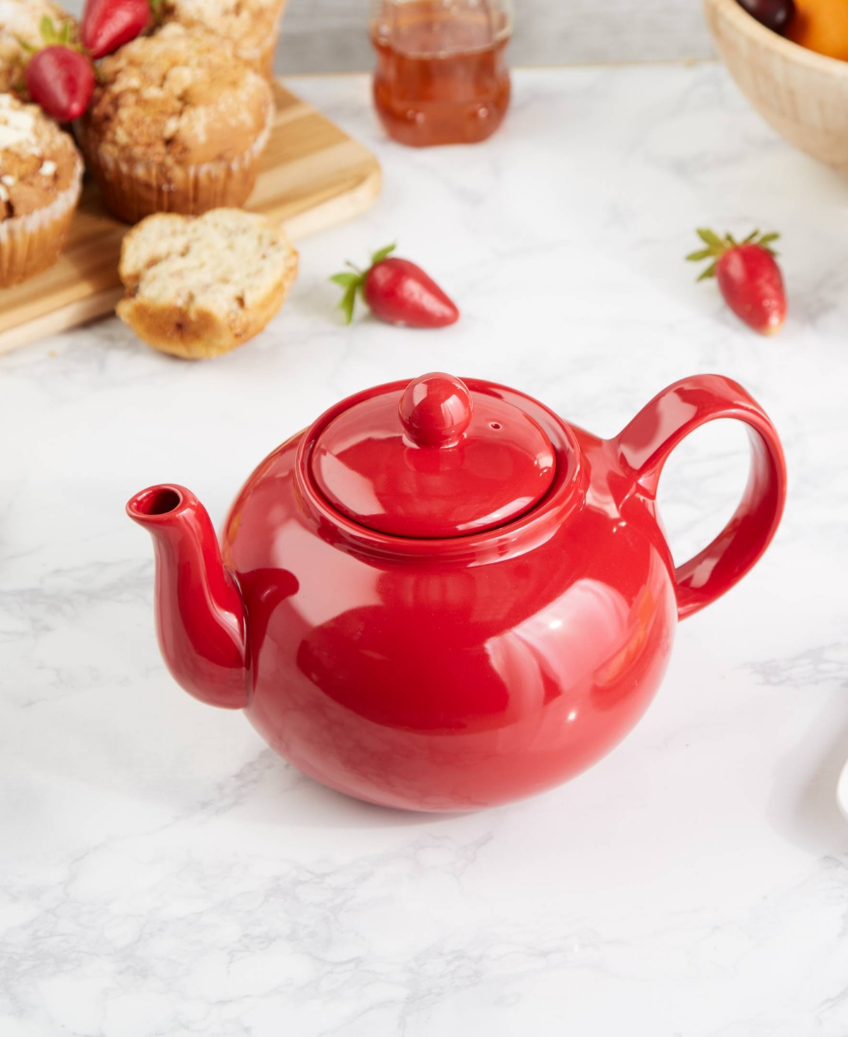 Rsvp International Stoneware 42 Ounce Red Teapot In Red