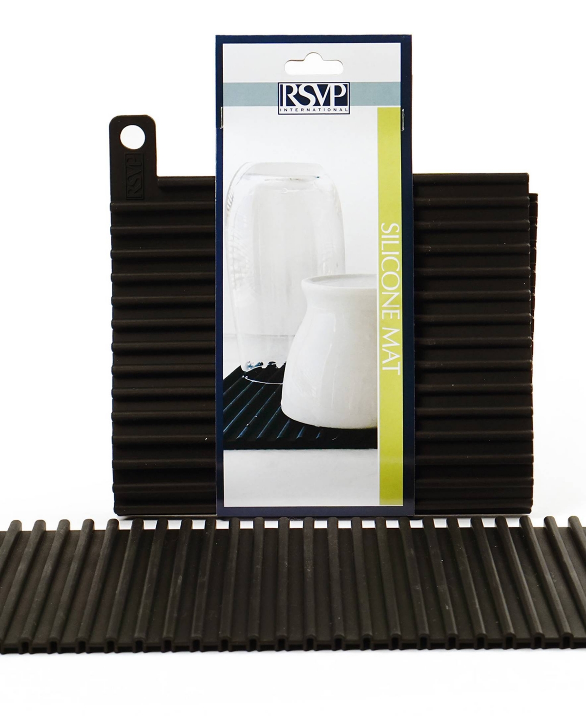 RSVP INTERNATIONAL SILICONE 12X7" BLACK SINK MAT/HOT PAD 