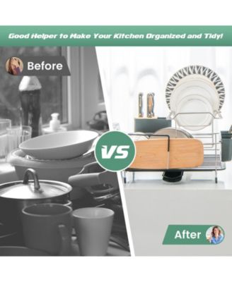 2-Tier Detachable Dish Rack with Drainboard and 360&amp;#xB0; Swivel Spout