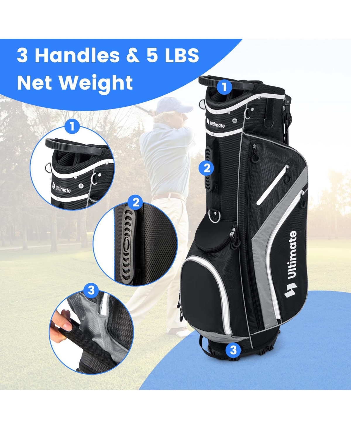 Costway Lightweight Golf Stand Bag with 14 Way Top Dividers 6 Pockets Cooler Bag Rain Hood